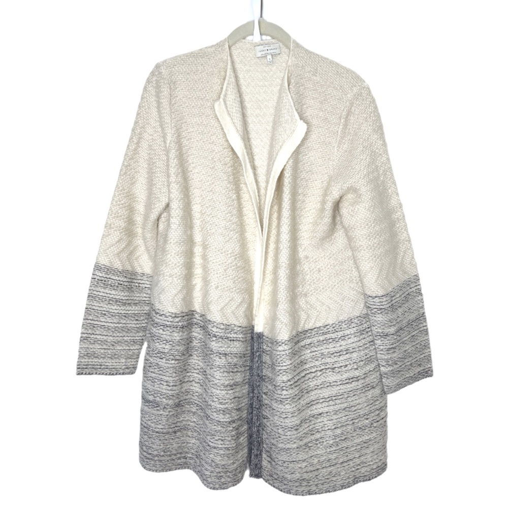 Lucky | Knit Cream Gray Wool Open Cardigan Small